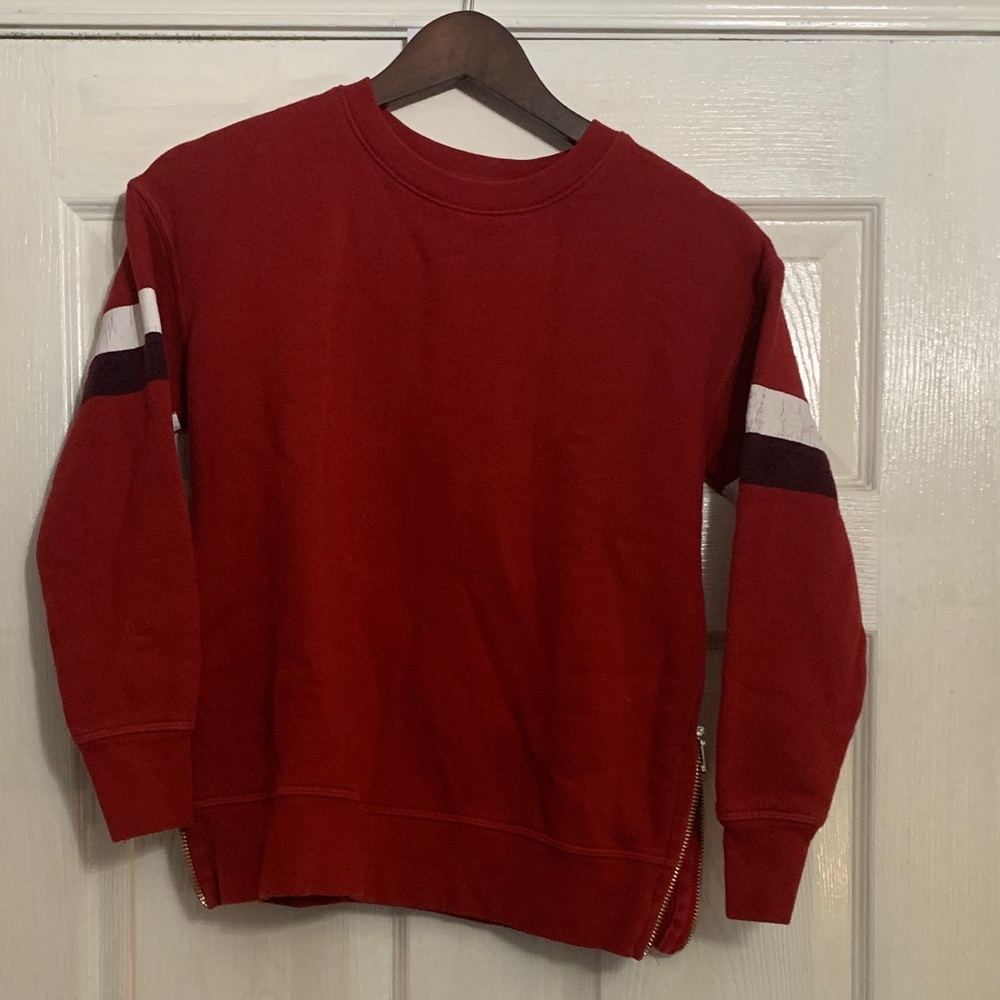 Womens Red Sundry Crewneck Sweatshirt with Stripe Sleeve Detail size 0 - Picture 1 of 9